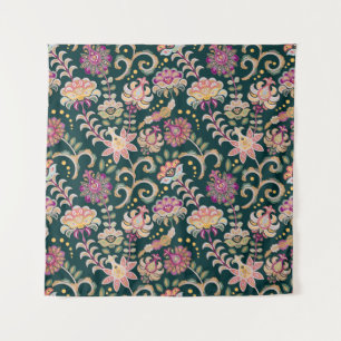 Seamless Floral Pink Dark Background Tapestry