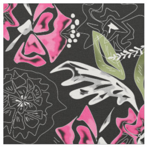 Seamless floral pink flowers leaves watercolor pat fabric