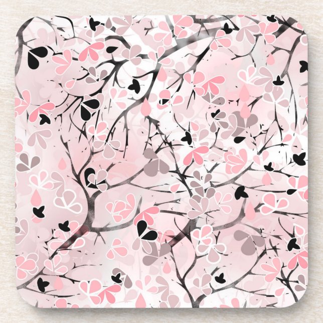 Seamless floral spring flowers leaves branches pin beverage coaster (Front)