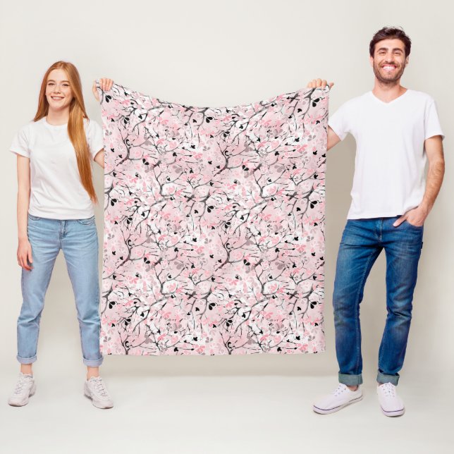 Seamless floral spring flowers leaves branches pin fleece blanket (In Situ)