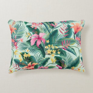 seamless floral tropical pattern with hibiscus and accent pillow