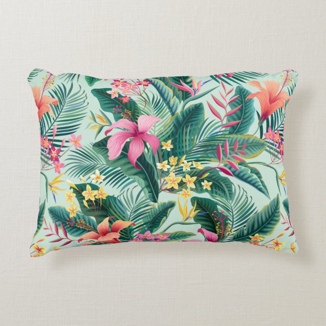 seamless floral tropical pattern with hibiscus and accent pillow (Front)