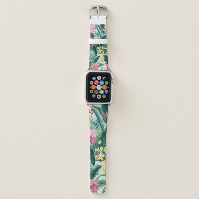seamless floral tropical pattern with hibiscus and apple watch band (Front)