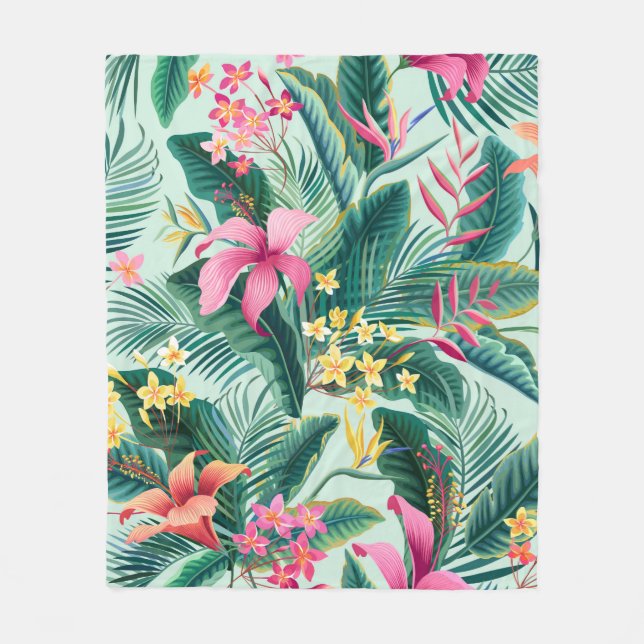 seamless floral tropical pattern with hibiscus and fleece blanket (Front)