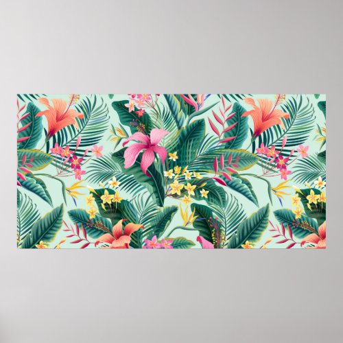 seamless floral tropical pattern with hibiscus and poster