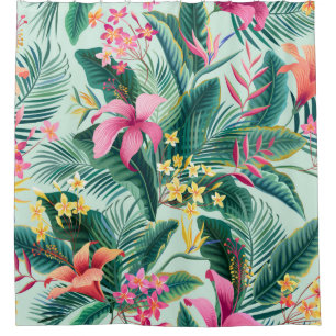 seamless floral tropical pattern with hibiscus and shower curtain