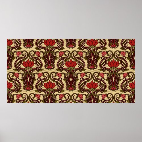 Seamless floral wallpaper in art nouveau style Vi Poster