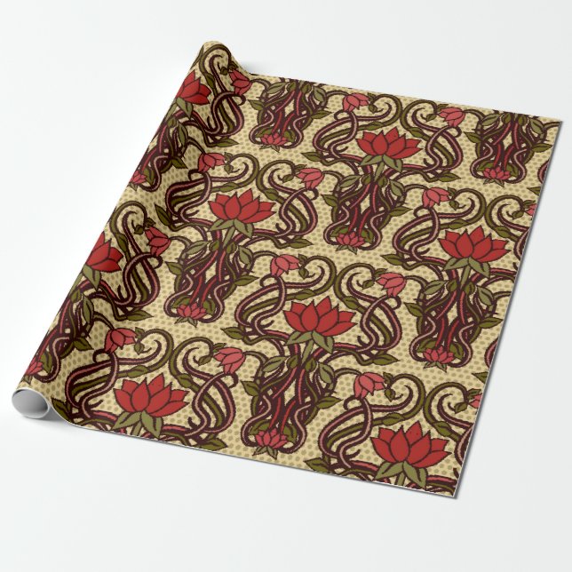 Seamless floral wallpaper in art nouveau style, Vi Wrapping Paper (Unrolled)