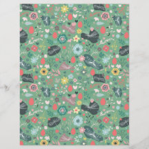 Seamless flower and dragonflies pattern on green