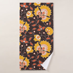 seamless flower colored indian style pattern on br bath towel