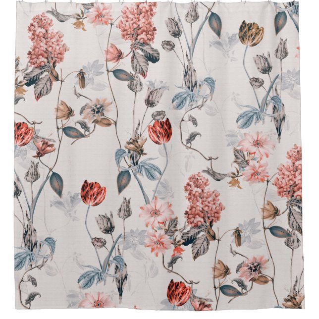 seamless flower design with light backgroundflower shower curtain (Front)