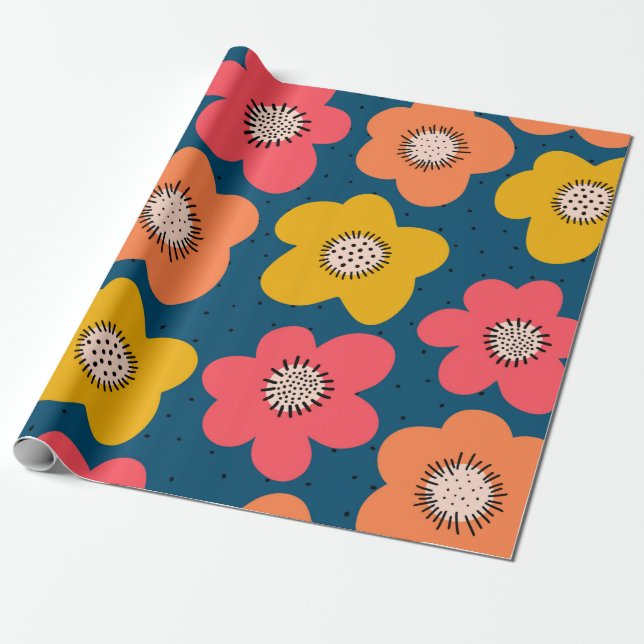 Seamless flower pattern. Bold florals Scandinavian Wrapping Paper (Unrolled)