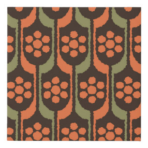 Seamless flower repeat pattern orange gold50s,60s, faux canvas print