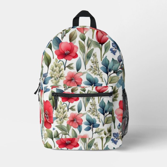 Seamless Flowers and Trees Pattern  Printed Backpack (Front)