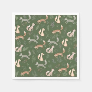 Seamless Fox Winter Branches and Leaves