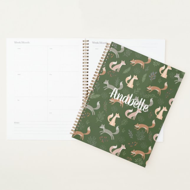 Seamless Fox Winter Branches and Leaves Pattern Planner (Display)