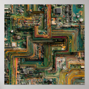 Seamless Fractured Tech: Bent Circuit Boards Poster