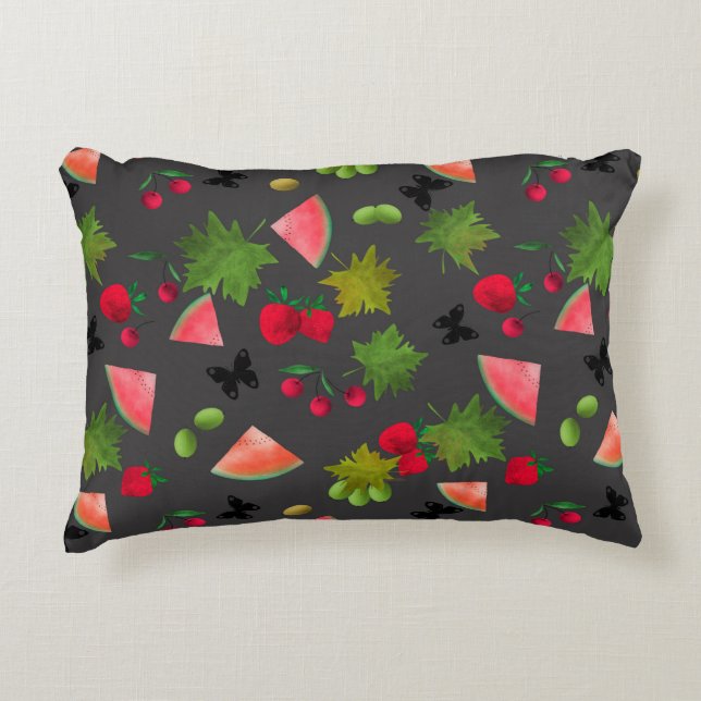 Seamless Fresh Fruits Berries Watercolor Cartoon C Accent Pillow (Front)