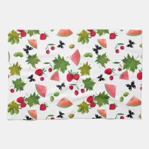 Seamless Fresh Fruits Berries Watercolor Cartoon C Kitchen Towel