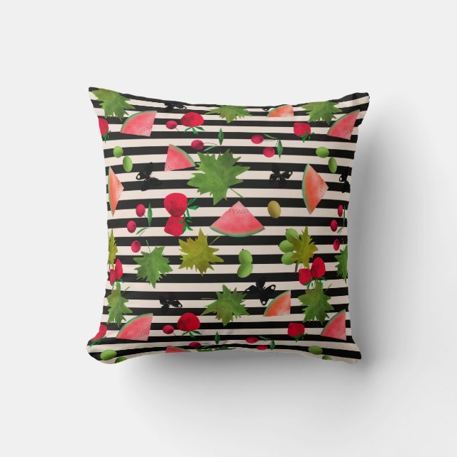 Seamless Fresh Fruits Berries Watercolor Cartoon C Throw Pillow (Front)