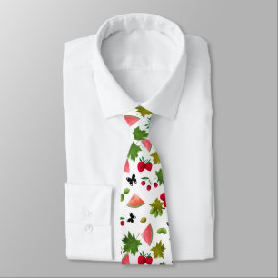 Seamless Fresh Fruits Berries Watercolor Cartoon Neck Tie