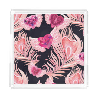 Seamless Gentle Watercolor Valentine's Pattern Acrylic Tray