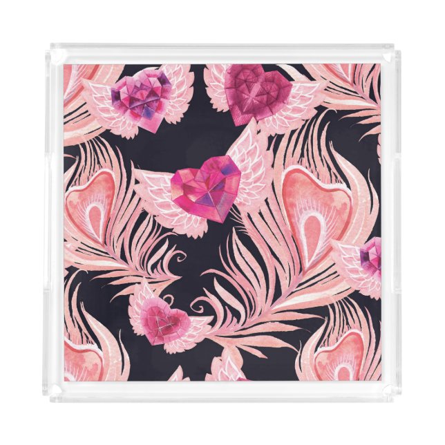 Seamless Gentle Watercolor Valentine's Pattern Acrylic Tray (Front)