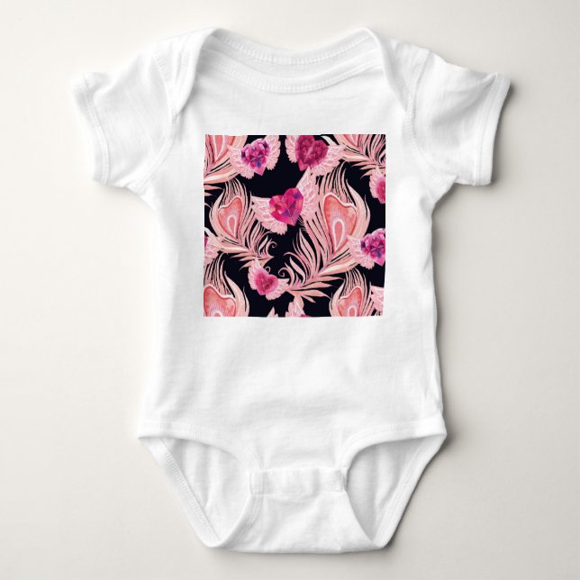 Seamless Gentle Watercolor Valentine's Pattern Baby Bodysuit (Front)