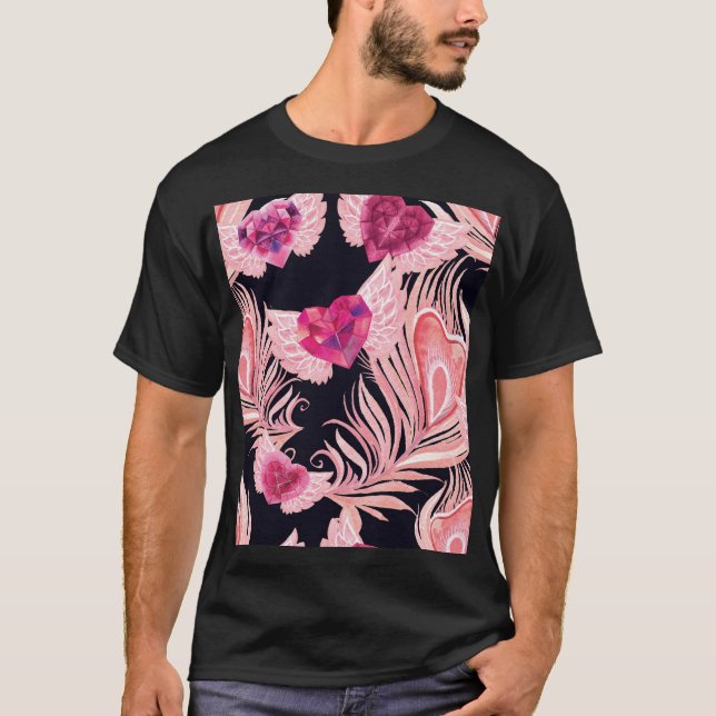Seamless Gentle Watercolor Valentine's Pattern T-Shirt (Front)