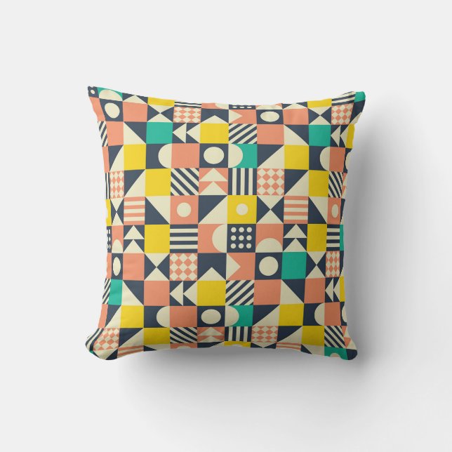 seamless geometric colorful pattern throw pillow (Front)