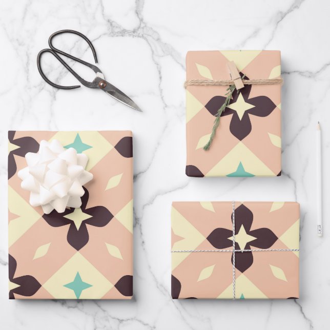 Seamless geometric floral  pattern wrapping paper sheets (Front)