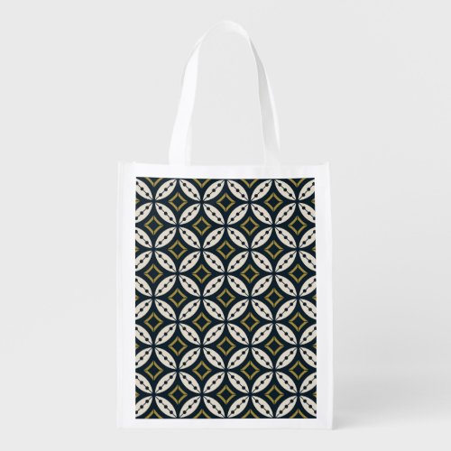 Seamless geometric flowers colorful pattern grocery bag