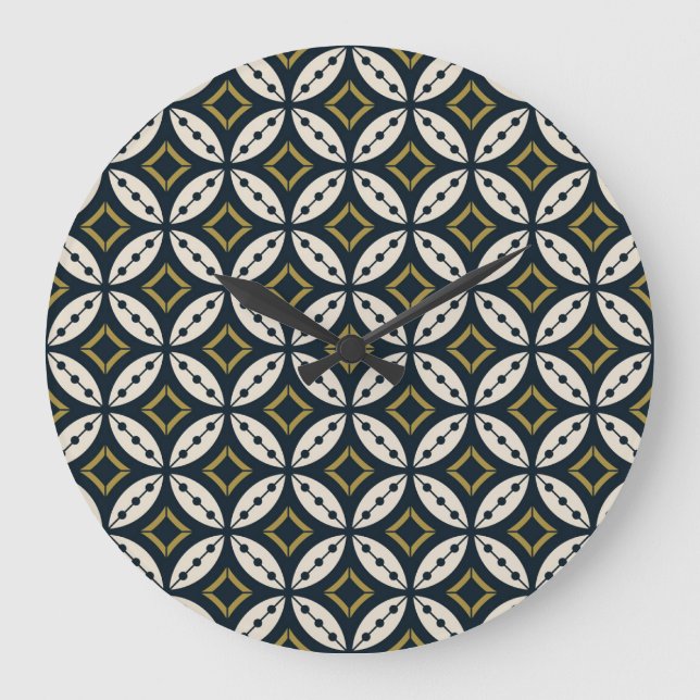 Seamless geometric flowers: colorful pattern. large clock (Front)