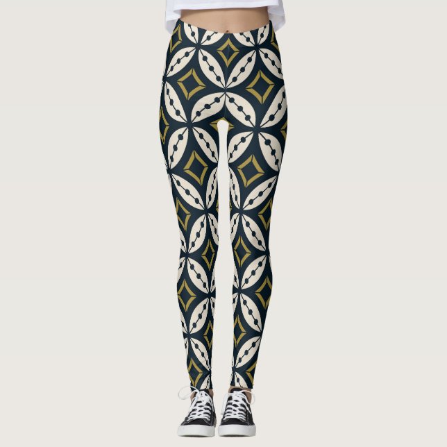 Seamless geometric flowers: colorful pattern. leggings (Front)