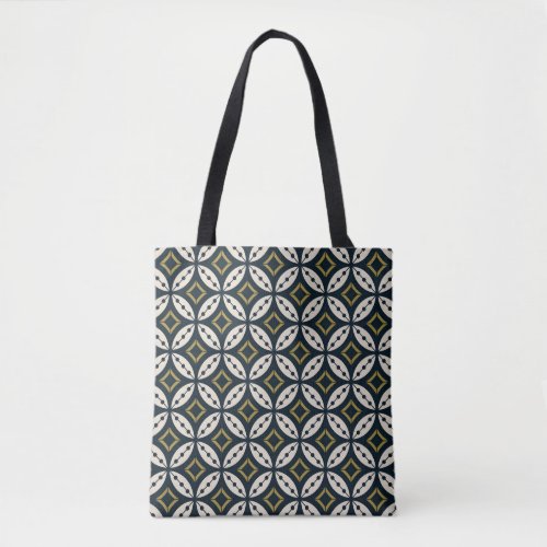 Seamless geometric flowers colorful pattern tote bag