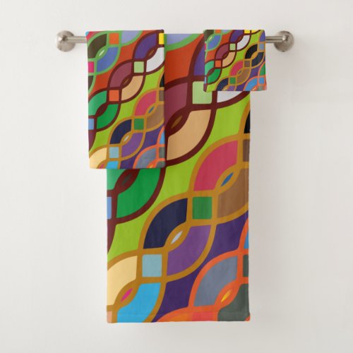 Seamless Geometric Multicolor Chain Pattern Bath Towel Set