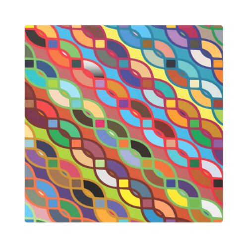 Seamless Geometric Multicolor Chain Pattern Metal Print