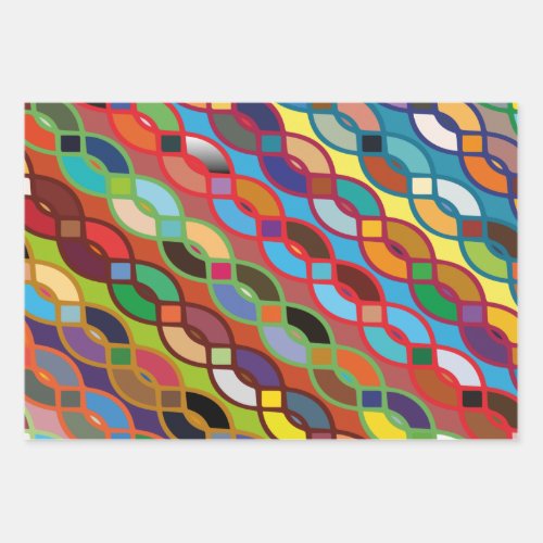 Seamless Geometric Multicolor Chain Pattern Wrapping Paper Sheets