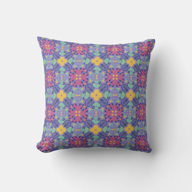 Seamless geometric pattern featuring vibrant pink throw pillow (Front)