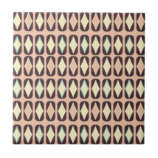 Seamless geometric pattern in dark brown leaf  ceramic tile (Front)