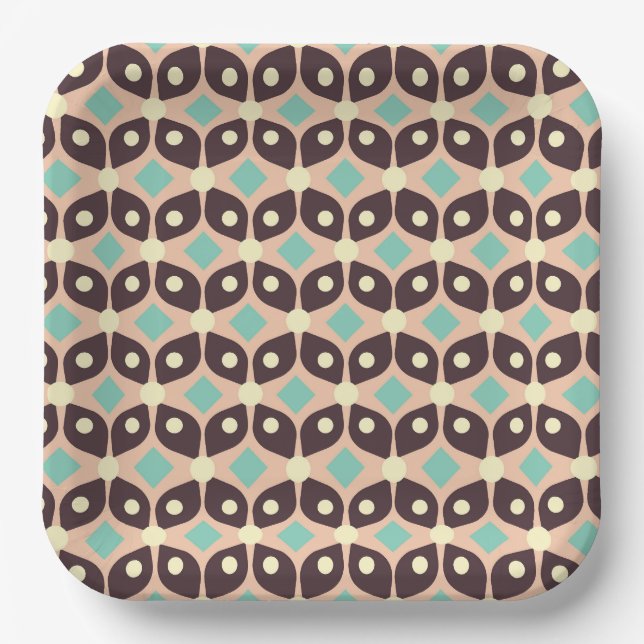 Seamless geometric pattern in dark brown leaf  paper plates (Front)