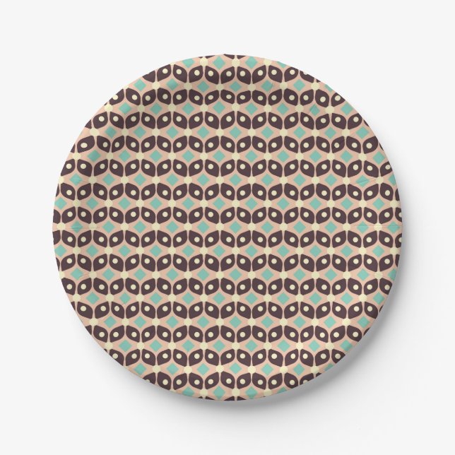 Seamless geometric pattern in dark brown leaf  paper plates (Front)