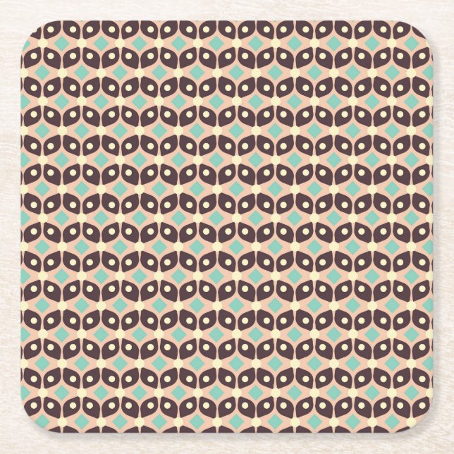 Seamless geometric pattern in dark brown leaf  square paper coaster (Front)