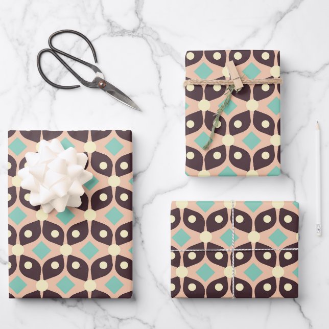 Seamless geometric pattern in dark brown leaf  wrapping paper sheets (Front)