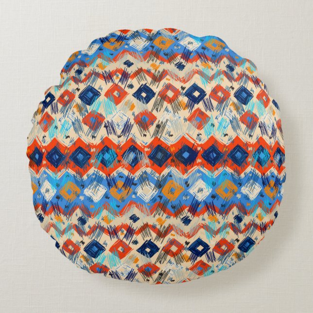 Seamless geometric pattern in ethnic round pillow (Front)