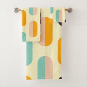 Seamless geometric pattern in retro vibes bath towel set