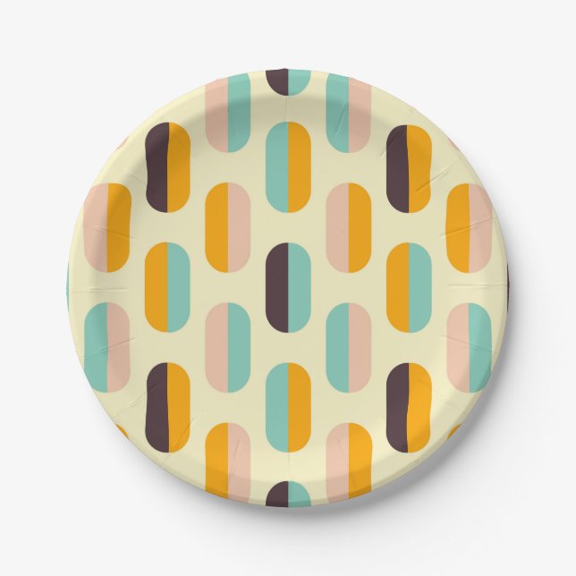 Seamless geometric pattern in retro vibes paper plates (Front)