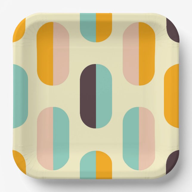 Seamless geometric pattern in retro vibes paper plates (Front)