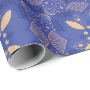 Seamless geometric pattern with blue floral shapes wrapping paper