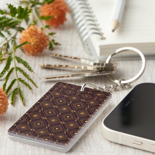 Seamless geometric pattern with golden diamond  keychain (Front Right)